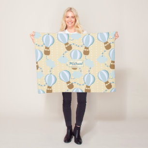 Cartoon Hot Air-ballonnen en Clouds Kinder-patroon Fleece Deken