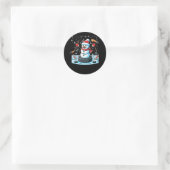 Cartoon ijshockey puck sneeuwman met kerstmuts chr ronde sticker (Tas)