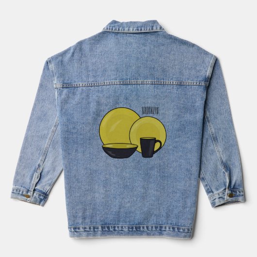 Cartoon illustratie tableware instellen denim jacket (Achterkant)