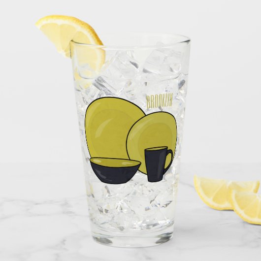 Cartoon illustratie tableware instellen glas (Voorkant ijs)