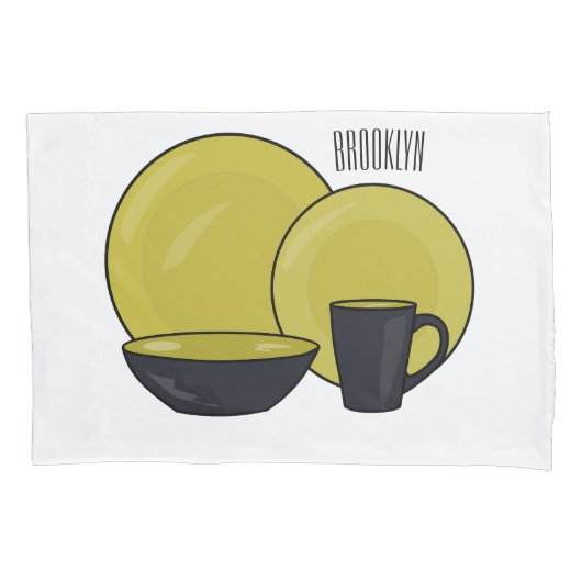 Cartoon illustratie tableware instellen kussensloop (Voorkant)