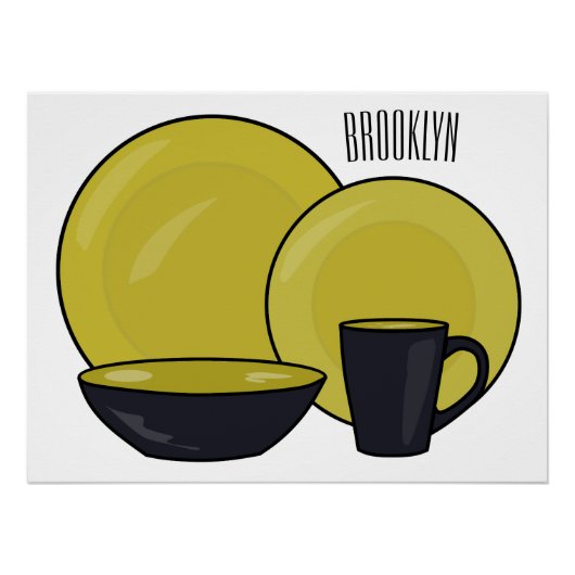 Cartoon illustratie tableware instellen perfect poster (Voorkant)