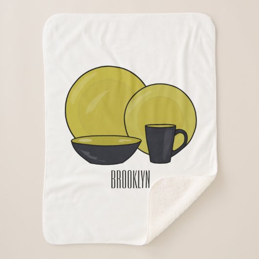 Cartoon illustratie tableware instellen sherpa deken (Voorkant)