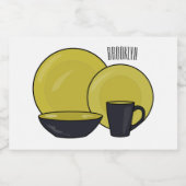 Cartoon illustratie tableware instellen voedselcontainer etiket (Enkel label)