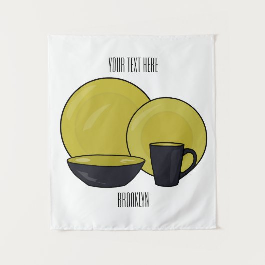 Cartoon illustratie tableware instellen wandkleed (Voorkant)