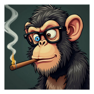 Cartoon illustratie van een grappige aap roken perfect poster