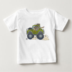 Cartoon illustratie van een olifant die een jeep b