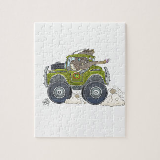 Cartoon illustratie van een olifant die een jeep b legpuzzel