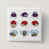 Cartoon Insects Funny Bees Ladybugs Spiders Vierkante Button 5,1 Cm (Voorkant)