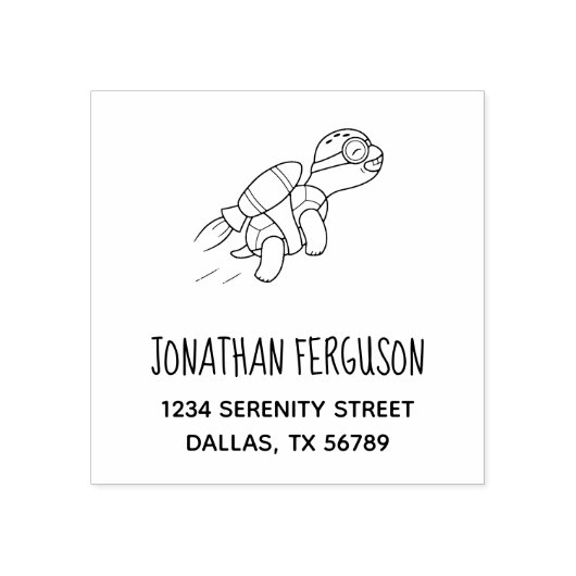 Cartoon Jetpack Turtle Address Rubberstempel (Afrduk)