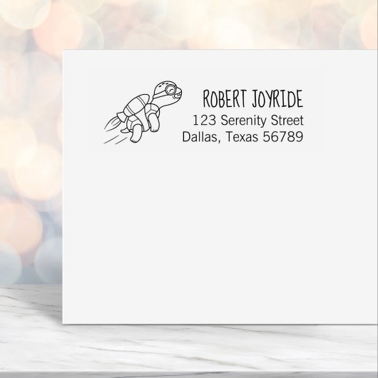 Cartoon Jetpack Turtle Address Zelfinktende Stempel