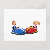 Cartoon jongen en meisje in Bumper Cars
