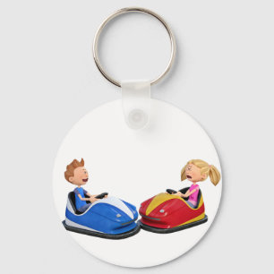 Cartoon jongen en meisje in Bumper Cars Sleutelhanger
