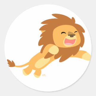 Cartoon Joyeux Lion autocollant rond