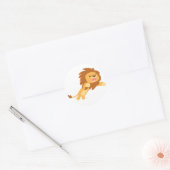 Cartoon Joyeux Lion autocollant rond (Enveloppe)
