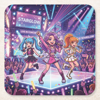 Cartoon JPop Meidengroep Vierkante Kartonnen Onderzetter