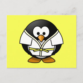 Cartoon Judo Penguin Gele achtergrond Briefkaart