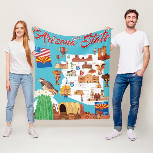 Cartoon Kaart van Arizona Fleece Deken (In situ)