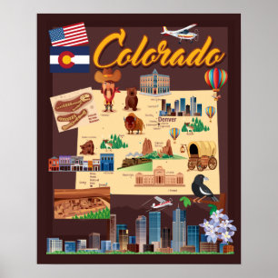 Cartoon Kaart van Colorado Poster