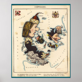 Cartoon kaart van Denemarken (1868) Poster