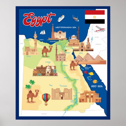 Cartoon Kaart van Egypte Poster (Voorkant)