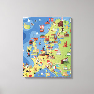 Cartoon Kaart van Europa Canvas Afdruk