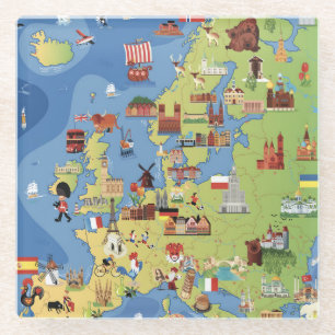 Cartoon Kaart van Europa Glazen Onderzetter