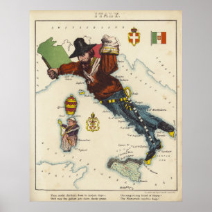 Cartoon Kaart van Italië (1868) Poster