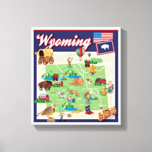 Cartoon Kaart Wyoming Canvas Afdruk