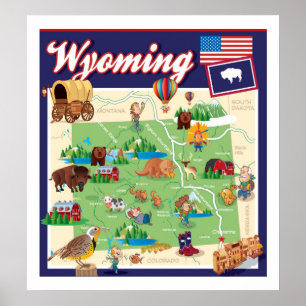 Cartoon Kaart Wyoming Poster