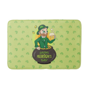 Cartoon kabouter in een gouden pot met een pint badmat