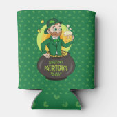 Cartoon kabouter in een gouden pot met een pint blikjeskoeler (Achterkant)