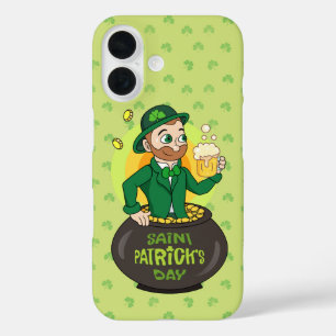 Cartoon kabouter in een gouden pot met een pint iPhone 16 hoesje