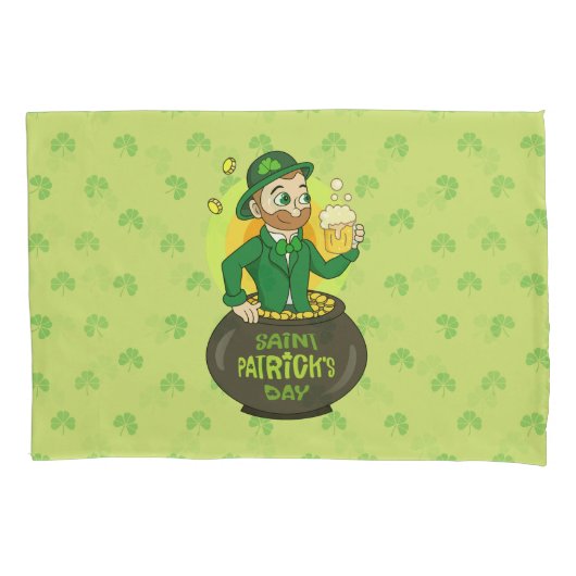 Cartoon kabouter in een gouden pot met een pint kussensloop (Voorkant)