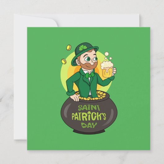 Cartoon kabouter in een pot met goud met een pint kaart (Voorkant)