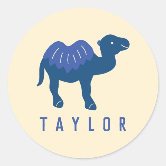 Cartoon Kameel Blauwe Bactrische 2 Bulten Persoonl Ronde Sticker (Voorkant)