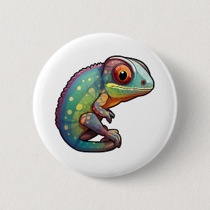 Cartoon kameleon illustratie ronde button 5,7 cm