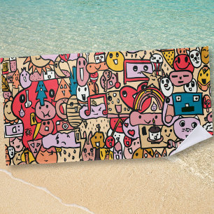 Cartoon Karakter Hand Getekend Worp Patroon Kinder Strandlaken