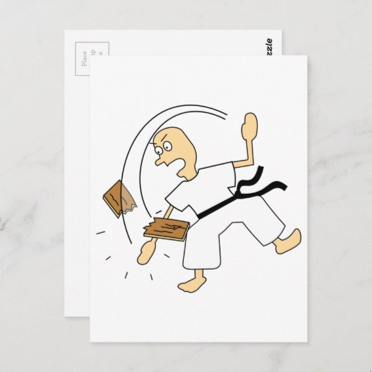 Cartoon Karate Man Chopping Wooden Board met hand Briefkaart (Voorkant / Achterkant)