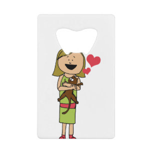 Cartoon Kat Drawing Girl Hugging Schets Kredietkaart Flessenopener