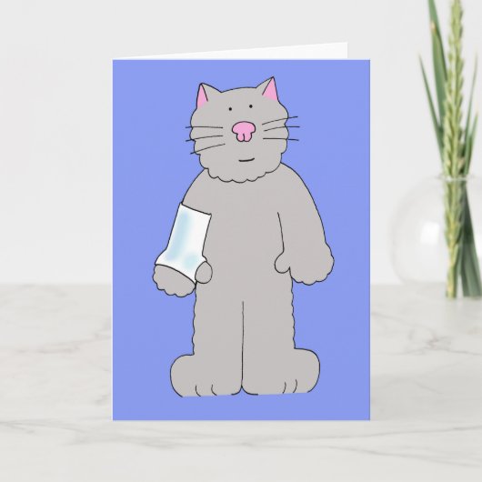 Cartoon kat met arm en pols in gips kaart (Voorkant)