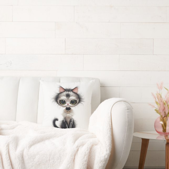 Cartoon kat met parel Ketting Kussen (Bank)