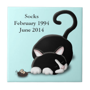 Cartoon Kat met speelgoed muis Tegeltje