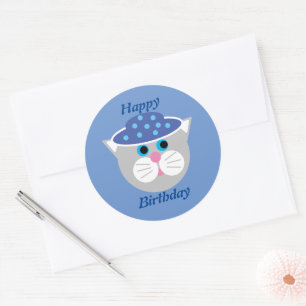 Cartoon kat verjaardagssticker ronde sticker