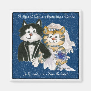 Cartoon Kat Weddenschap Save the Date Magnets Magneet