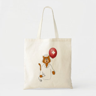 Cartoon Kat zuster met ballon Tote Bag