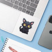 Cartoon kattenillustratie sticker (Laptop met iPhone)