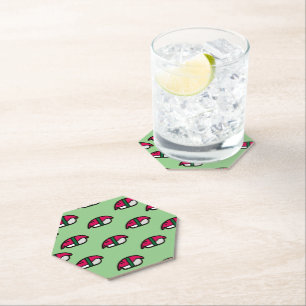 Cartoon Kawaii Sushi, Fish Rice & Seaweed Square P Kartonnen Onderzetters