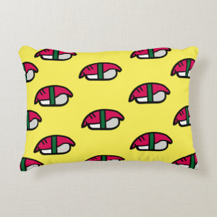 Cartoon Kawaii Sushi, visrijst en zeewier Accent Kussen