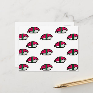 Cartoon Kawaii Sushi, visrijst en zeewier Briefkaart